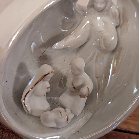 Fine Porcelain Nativity With Angel Christmas Ornament - Picture 3 of 5